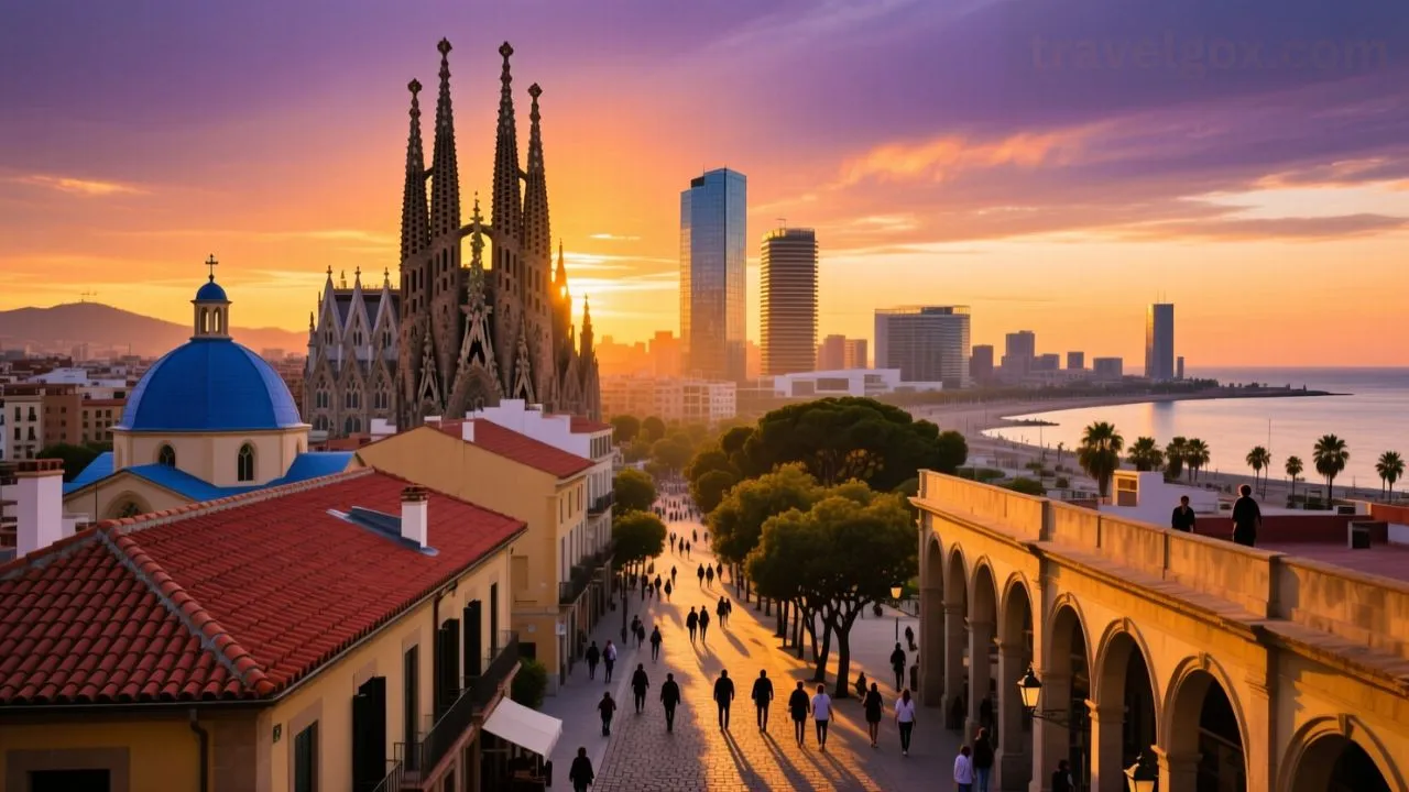 Barcelona cityscape view with streets and buildings