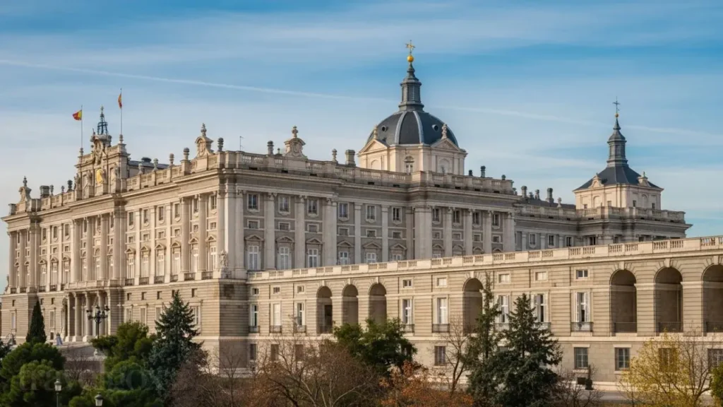 Royal Palace and elegant historic buildings in Barrio de los Austrias
