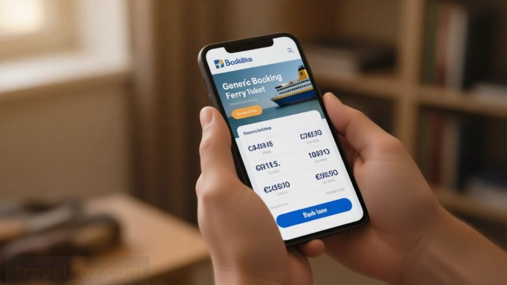 Traveler booking a ferry ticket online using a smartphone