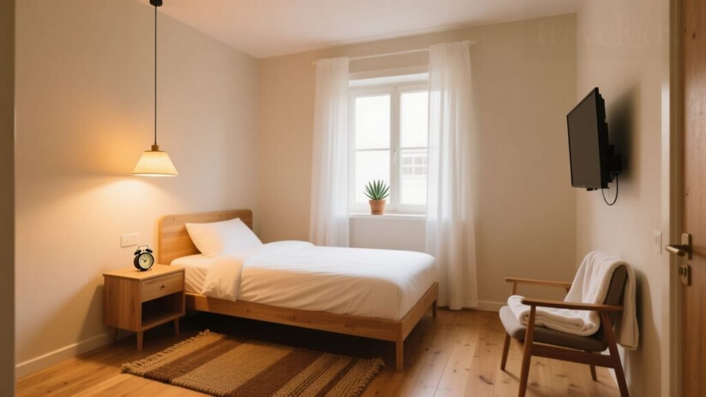 Cozy interior of a budget hotel or hostel room