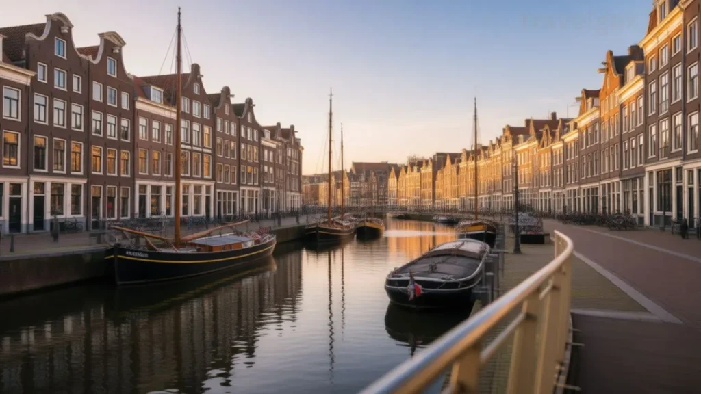 Historic harbor houses and canal in Delfshaven