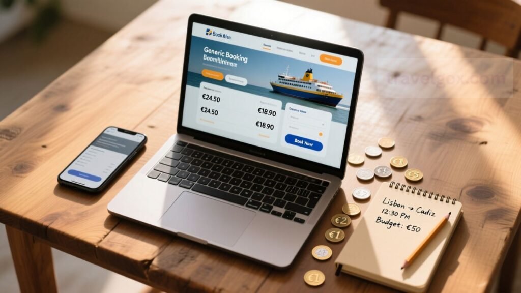 Laptop and smartphone displaying ferry booking prices in euros