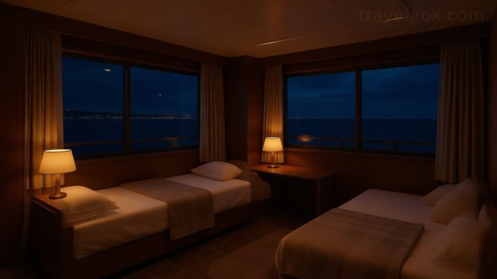 Cozy overnight cabin inside a modern cruise ferry