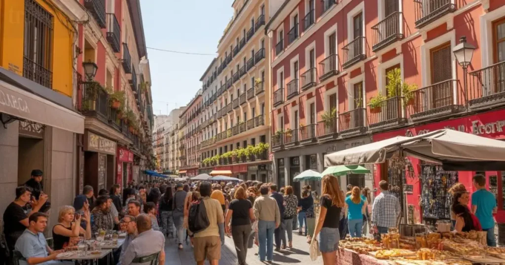 LLively tapas streets and El Rastro market in La Latin