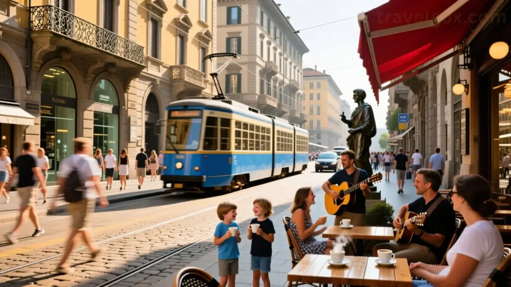 Busy streets in Milan city center