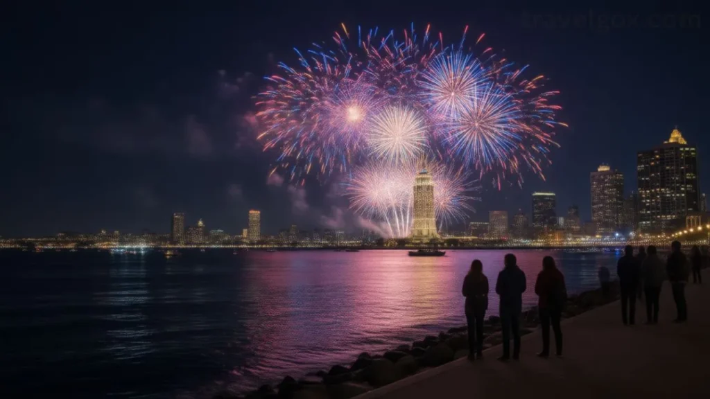 Fireworks over Navy Pier at night in Chicago