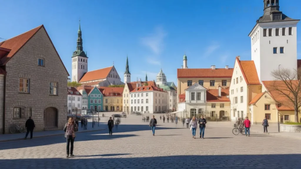 Historic streets and medieval rooftops in Tallinn Old Town