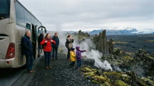 Golden Circle, Iceland, scenic landscape with mountains and road
