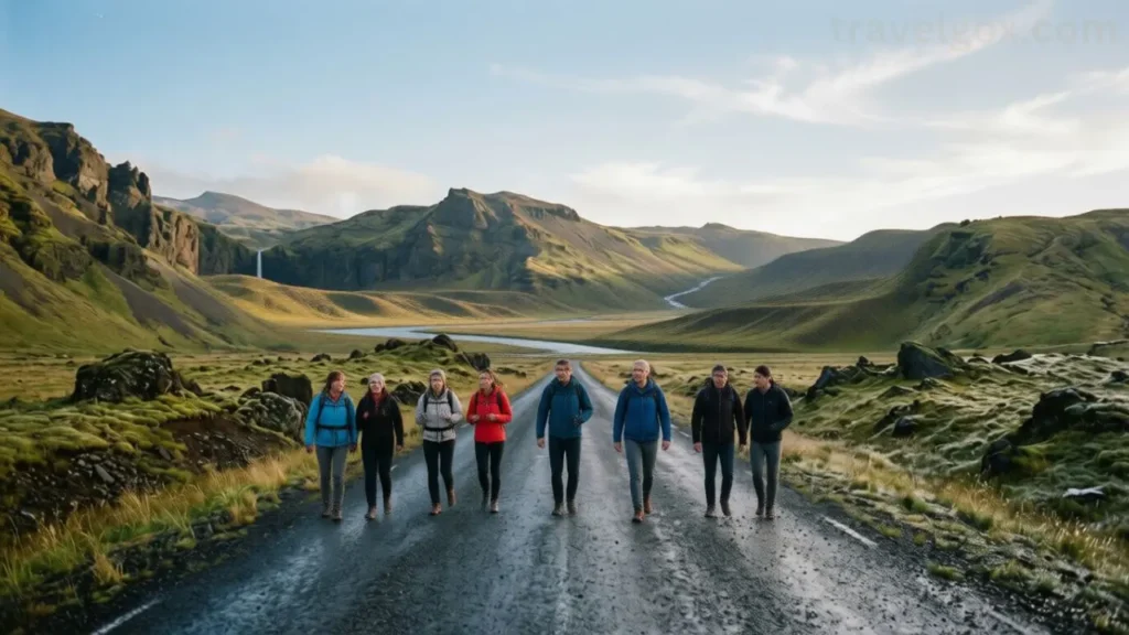 Visitors enjoying Iceland’s natural scenery