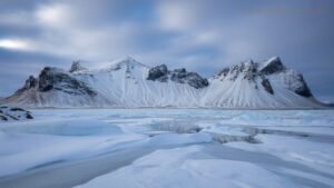 Scenic view of Iceland in March winter landscape